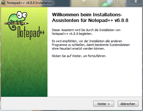 Den Anweisungen folgen (Next-Button klicken)