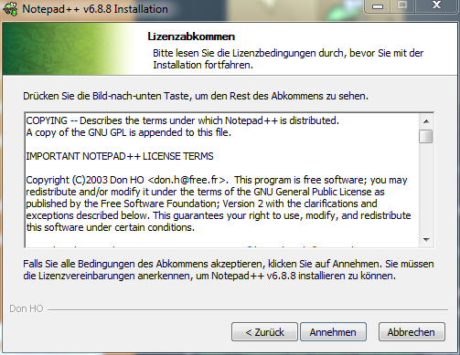 License-Agreement bestätigen